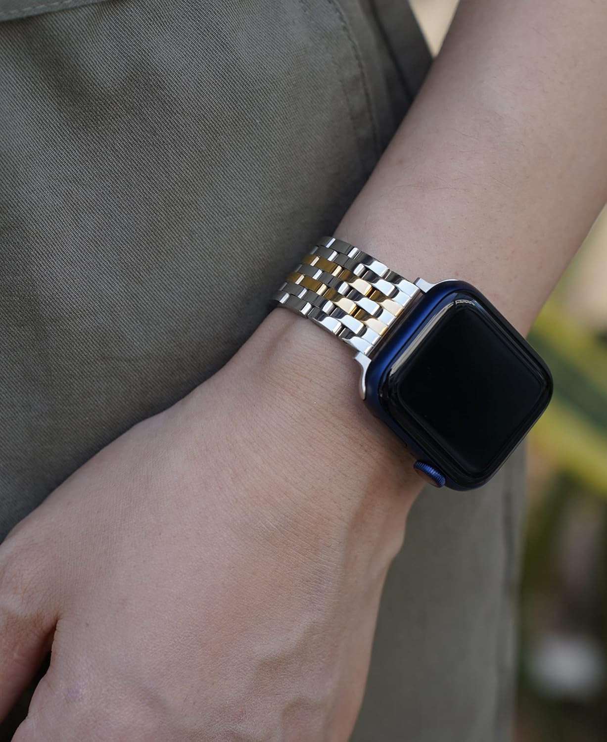 Watch Bands for Apple Watch 38Mm 40Mm 41Mm 42Mm 44Mm 45Mm for Women, Dressy Seven-Link Bands for Apple Watch Stainless Steel Metal Bands Compatible with Apple Watch 8,7,6,SE,5,4,3,2,1 for Iwatch Bands, Silver Gold Rose Gold