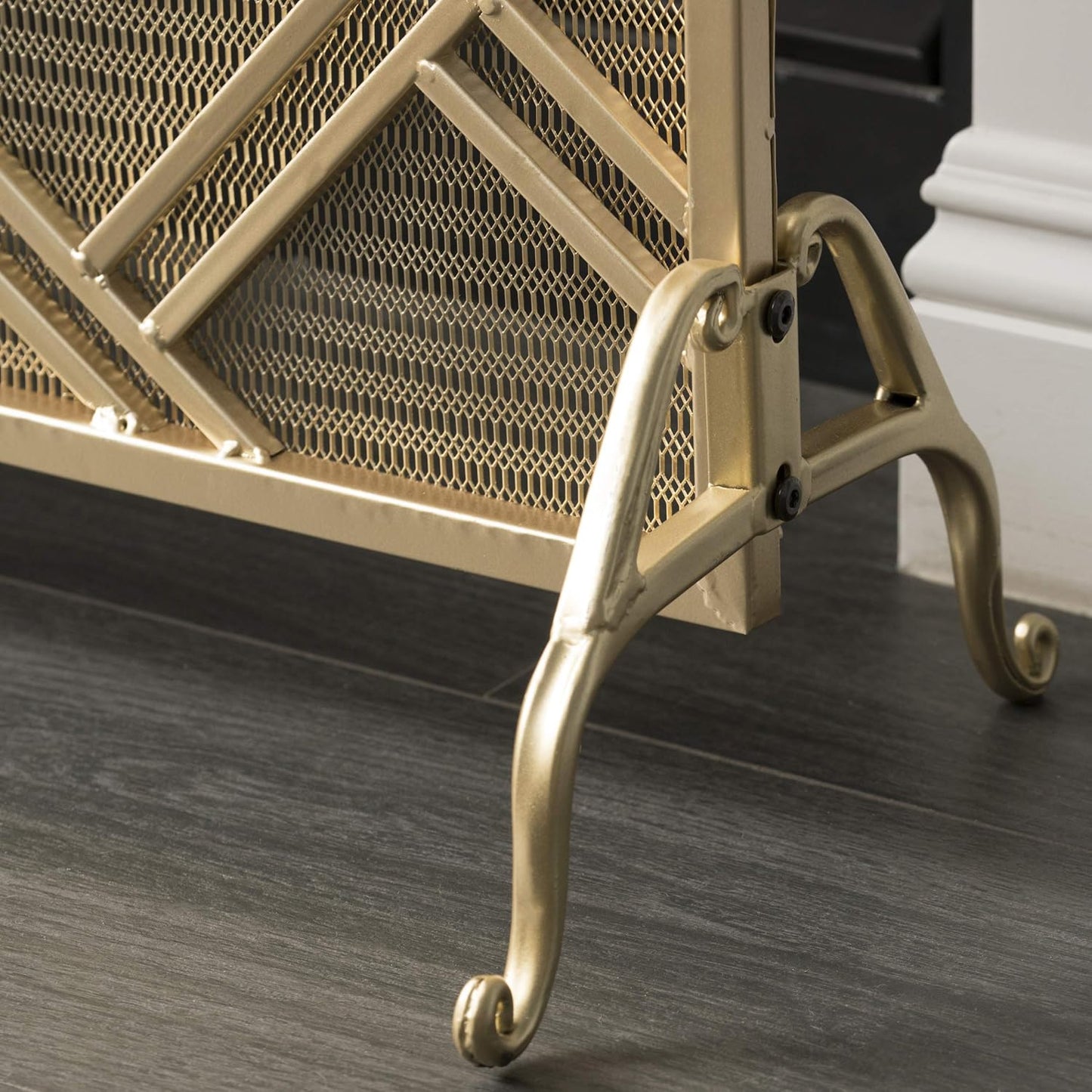 Josette Single Panel Iron Fireplace Screen, Gold