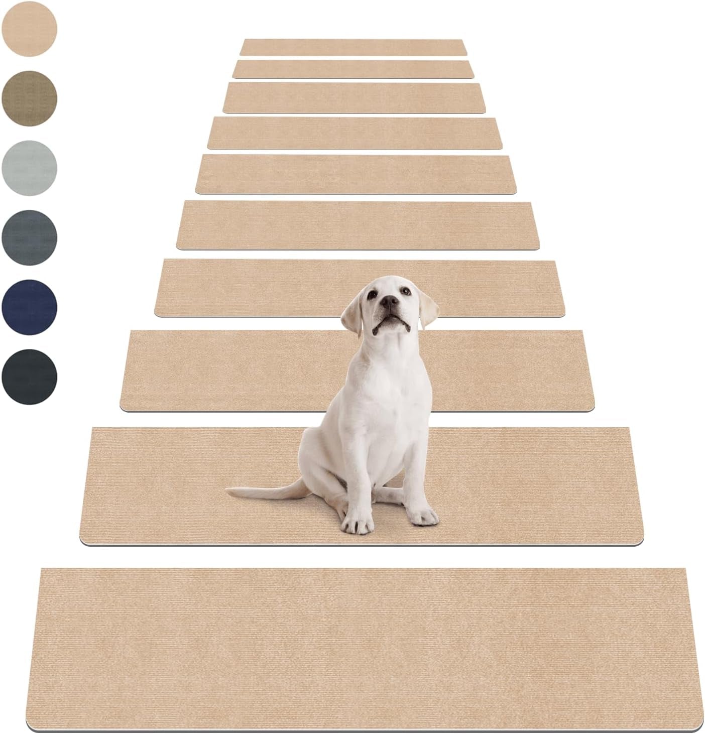 8" X 30" (15 in Pack) Non-Slip Stair Treads Carpet for Wooden Steps, Self-Adhesive Stair Treads Mat, Safety Indoor Stair Runner Mats, anti Slip Stair Rugs for Kids Elders and Dogs，Beige