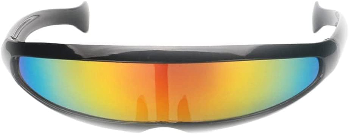 Futuristic Cyclops Cyberpunk Visor Sunglasses Mirrored Lens Narrow Sunglasses Personality Cosplay Costume Eyeglasses Photo Props Costume Eyewear Glasses Funny Party Mask Decoration（Black+Rainbow）