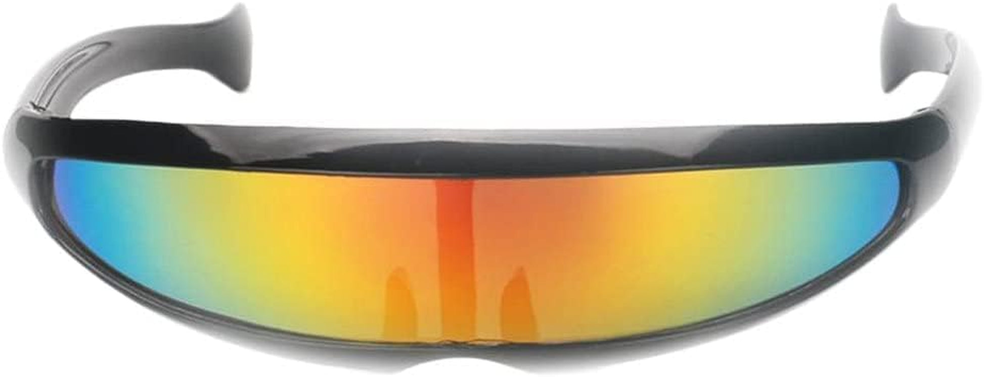 Futuristic Cyclops Cyberpunk Visor Sunglasses Mirrored Lens Narrow Sunglasses Personality Cosplay Costume Eyeglasses Photo Props Costume Eyewear Glasses Funny Party Mask Decoration（Black+Rainbow）