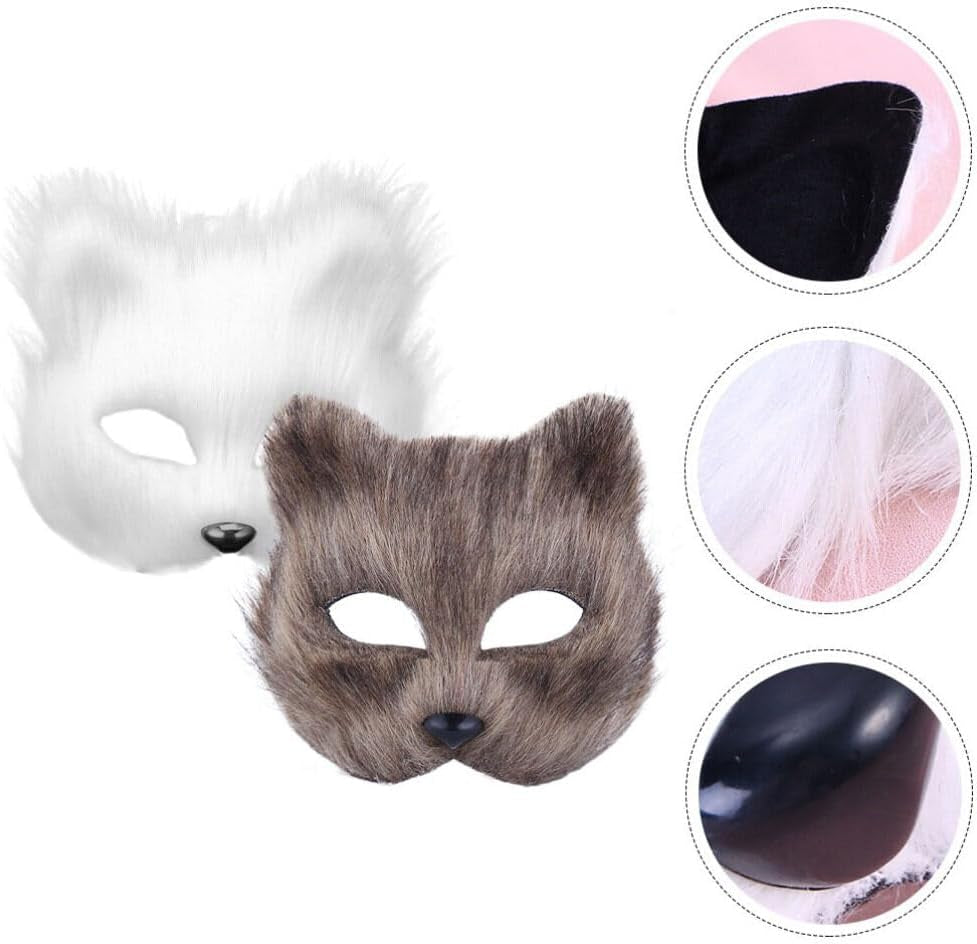 2Pcs Mask Halloween Fox Therian Mask Cosplay Costume Half Face Animal Furry Party Halloween Eye Cat Masks Halloween Costumes