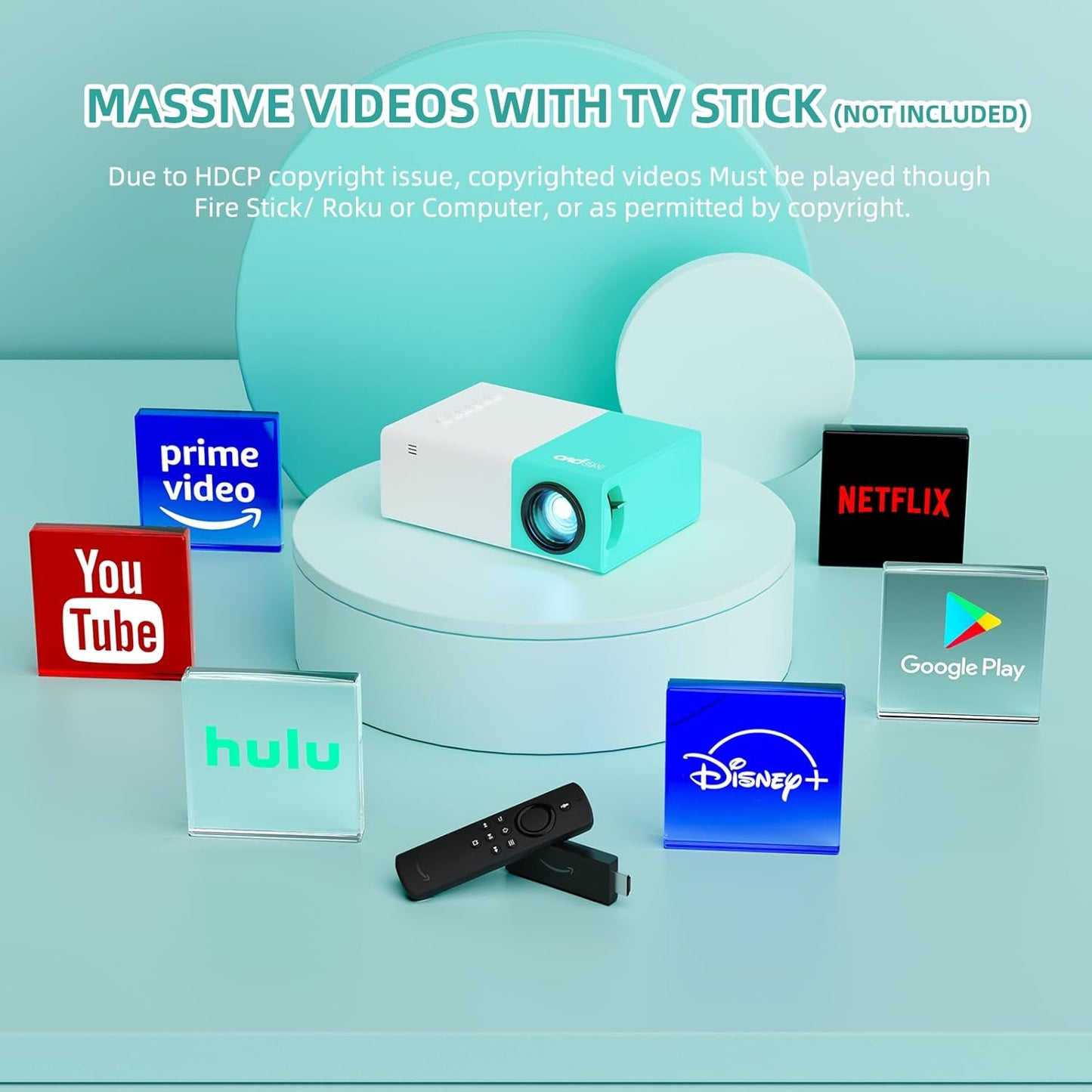 Projector,  Wifi Projector Portable Movie Projector, Phone or Tablet Can Be Mirrored to the Projector Wirelessly or via Data Cable, Compatible with Smartphone/ Tablet/ Laptop/Tv Stick/Usb Drive