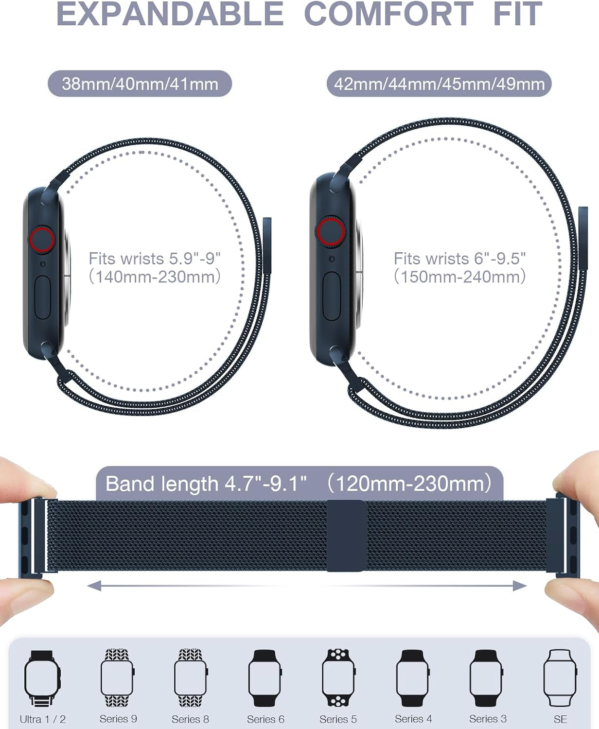 Original Stainless Steel Milanese Loop Compatible with Apple Watch Band 38Mm 40Mm 41Mm 42Mm 44Mm 45Mm 49Mm, Magnetic Clasp Replacement Band for Iwatch Series 9, Ultra 2, SE, Ultra, 8 7 6 5 4 3 2 1,