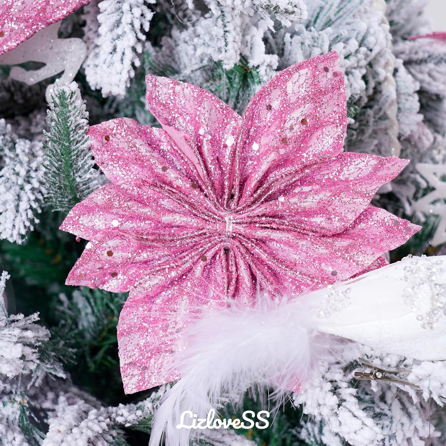 Pink Christmas Ribbon 2.5" Glitter Mesh Wired Ribbon for Christmas Tree Pink Diamond Honeycomb Ribbon for Gift Wrapping, Crafts, Wreath Supplies, Garland, Tree Topper Bows - 10 Yards