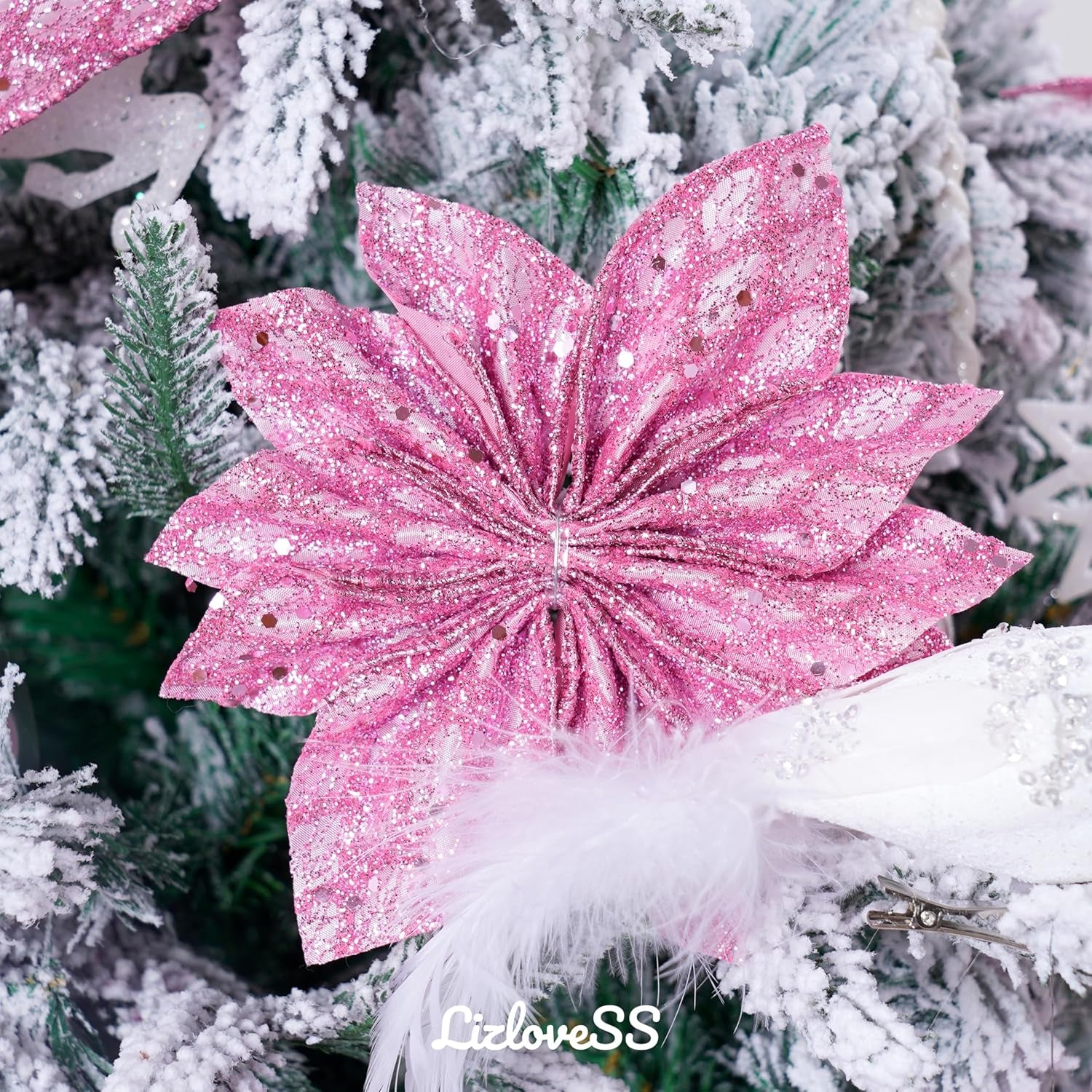 Pink Christmas Ribbon 2.5" Glitter Mesh Wired Ribbon for Christmas Tree Pink Diamond Honeycomb Ribbon for Gift Wrapping, Crafts, Wreath Supplies, Garland, Tree Topper Bows - 10 Yards