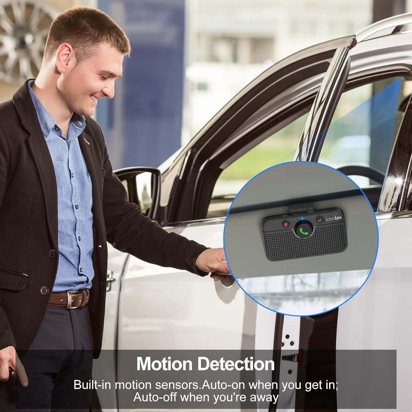 Car Bluetooth 5.3 Speaker, Handsfree Bluetooth Car Kit for Cell Phone, Support Siri Google Voice Assistant/Motion AUTO ON, Car Phone Speakerphone with Visor Clip TRUCK DRIVER