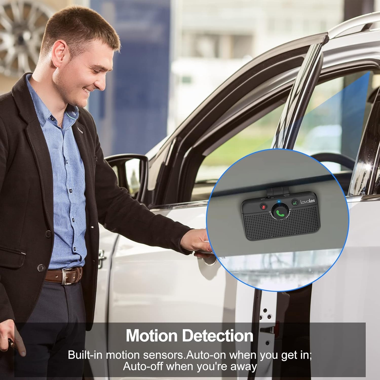 Car Bluetooth 5.3 Speaker, Handsfree Bluetooth Car Kit for Cell Phone, Support Siri Google Voice Assistant/Motion AUTO ON, Car Phone Speakerphone with Visor Clip TRUCK DRIVER