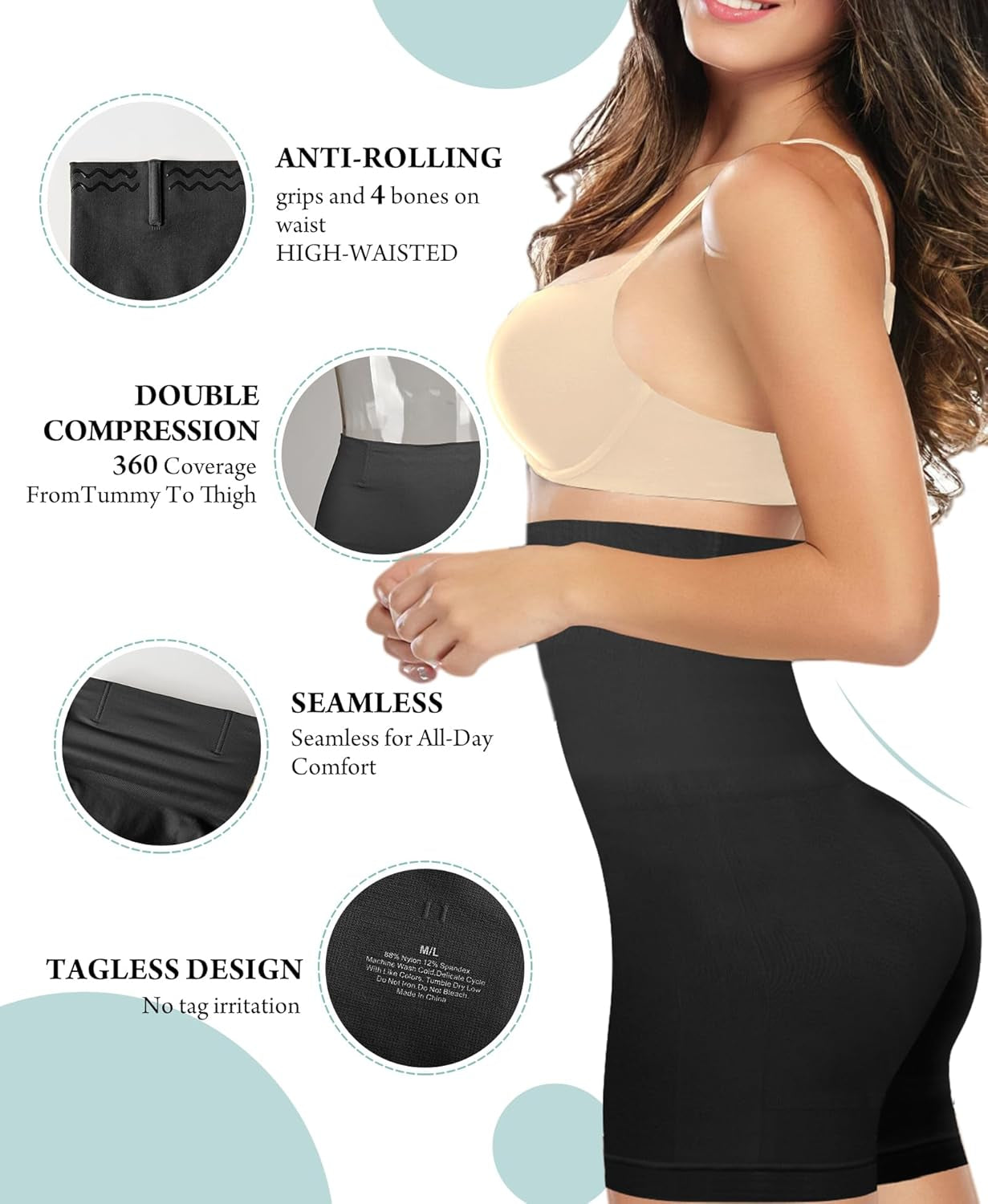 Shapewear Tummy Control Shorts, High Waisted Boy Shorts Underdress for Women Compression Underwear Womens Body Shaper