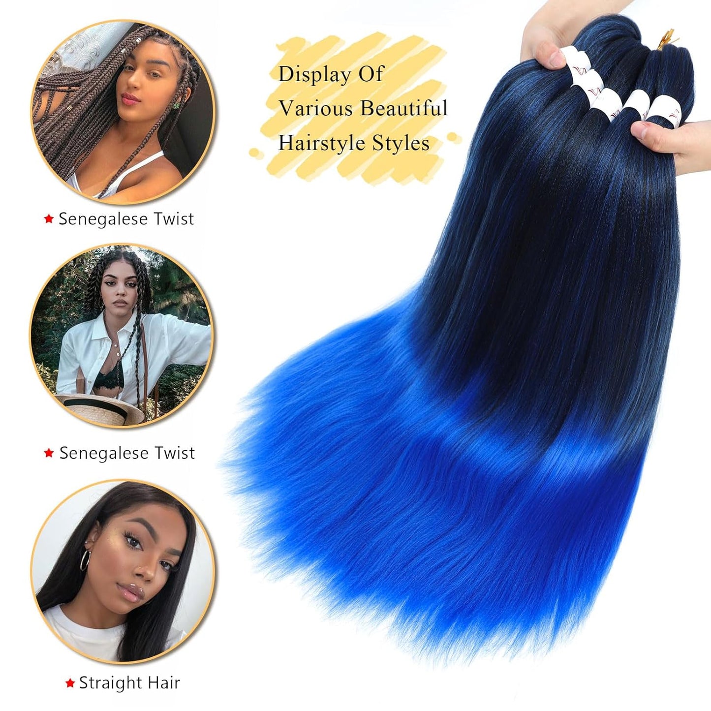 Braiding Hair Pre Stretched - 26 Inch Pre Stretched Braiding Hair 1B/Blue Braiding Hair 8 Packs Ombre Braiding Hair for Black Women (26 Inch(8Packs), 1B/Blue)