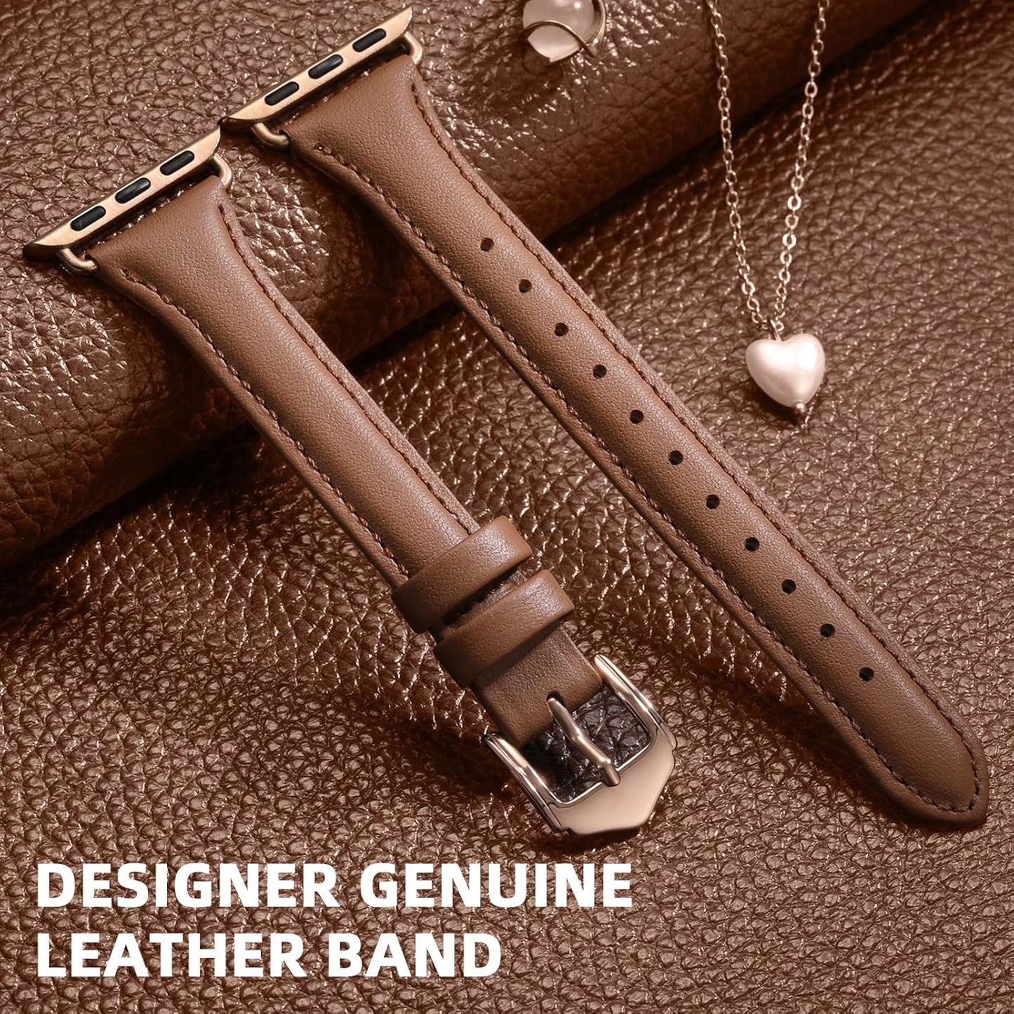 Slim Leather Band Compatible with Apple Watch Bands for Women 40Mm 38Mm 41Mm 42Mm 44Mm 45Mm 49Mm, Top Grain Genuine Leather Strap Thin Wristband for Iwatch Bands for Women Series 9 8 7 6 5 4 3 2 1 SE Ultra 2