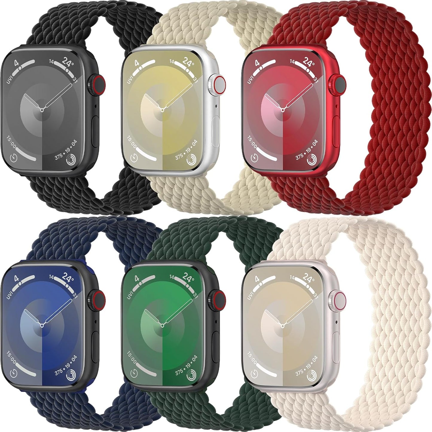 6 Pack Braided Solo Loop Bands Compatible with Apple Watch 38Mm 40Mm 41Mm 42Mm 44Mm 45Mm 49Mm, Sport Stretch Elastics Strap Wristbands for Iwatch Series 9/8/7/6/5/4/3/2/1 Ultra SE Women Men