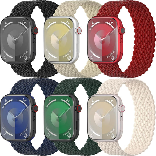 6 Pack Braided Solo Loop Bands Compatible with Apple Watch 38Mm 40Mm 41Mm 42Mm 44Mm 45Mm 49Mm, Sport Stretch Elastics Strap Wristbands for Iwatch Series 9/8/7/6/5/4/3/2/1 Ultra SE Women Men