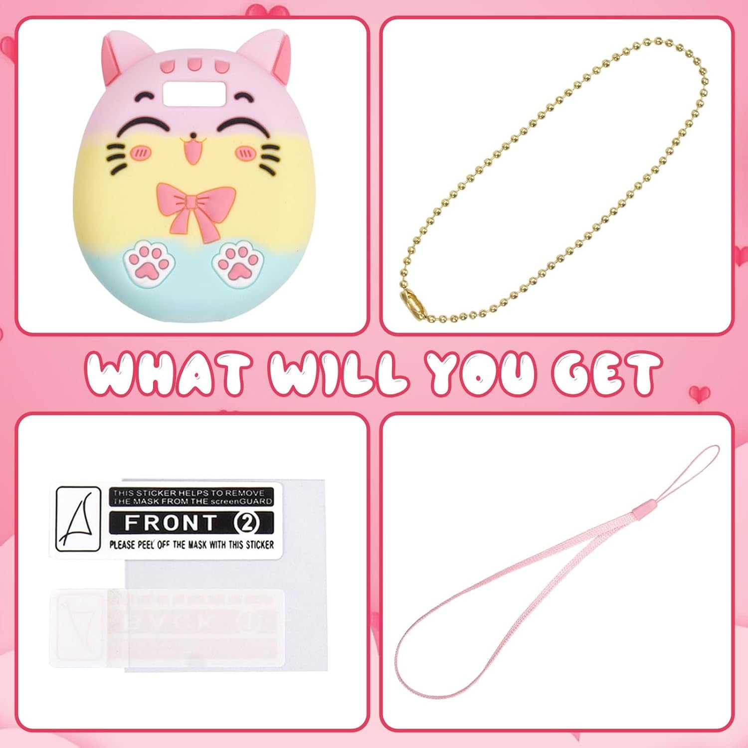 Silicone Case for Tamagotchi Uni Virtual Pet Machine, Screen Protector Compatible with Tamagotchi Uni Watch Digital Pet (Silicone Case and Screen Film) (Macarons) ZOUSA