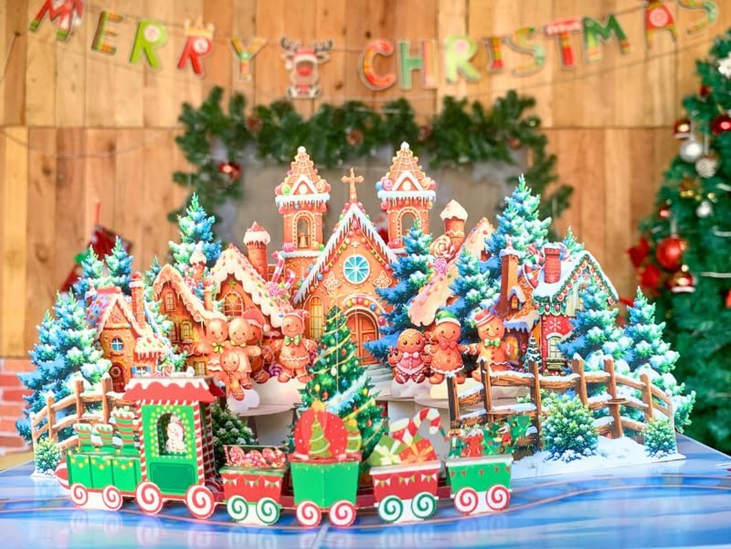 Pop up Christmas Cards, 3D Gingerbread Town Christmas Pop up Card, Happy Holidays Pop up Cards for Kids, Son, Daughter, Holiday, Xmas, Gingertown, Envelopes Included