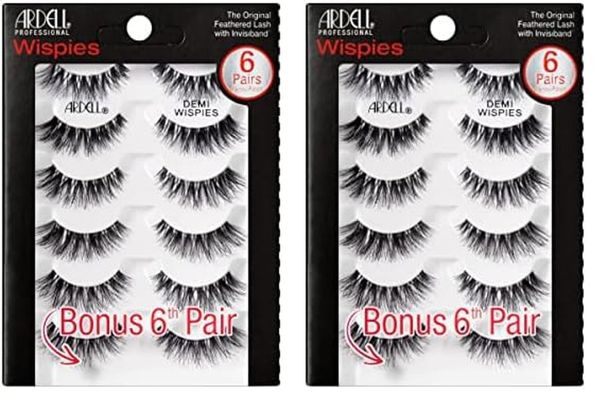 Demi Wispies Eyelashes - Black, the Original Feathered Lash Demi Lashes, Reusable Invisiband Strip Lashes, 6 Pairs, 1 Pack