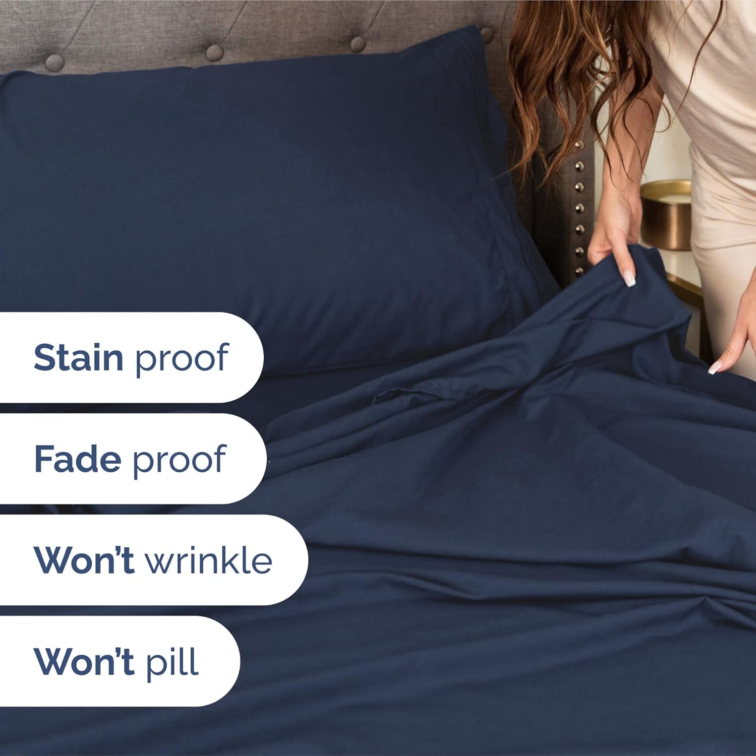 Extra Deep King Sheet Set - 6 Piece Breathable & Cooling Sheets - Hotel Luxury Bedding Set 18-24 Inch Extra Deep Pockets - Easy & Secure Fit - Super Soft, Wrinkle Free & Comfy - Navy Blue, King Size
