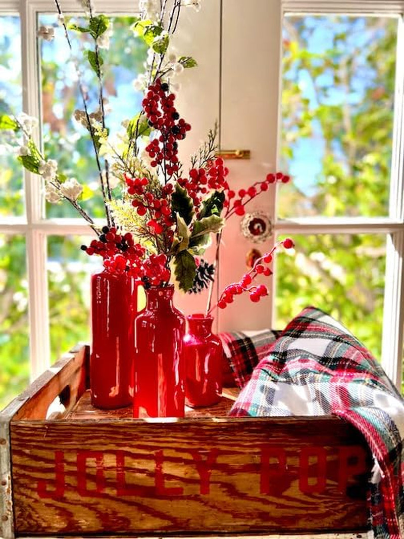 Vase Set, Farmhouse Decor, Aesthetic Room Decor, Boho Decor, Vases for Your Kitchen, Bedroom, Office, Living Room & Bathroom, Shelf Decor, Centerpiece Table Decorations, Red Vases (CM2407)