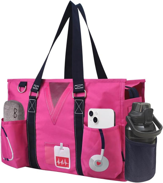 Utility Water Resistant Tote Bag, Top Zipper Closure, Perfect Gifts for Working Women, Nurses, Gym Bag