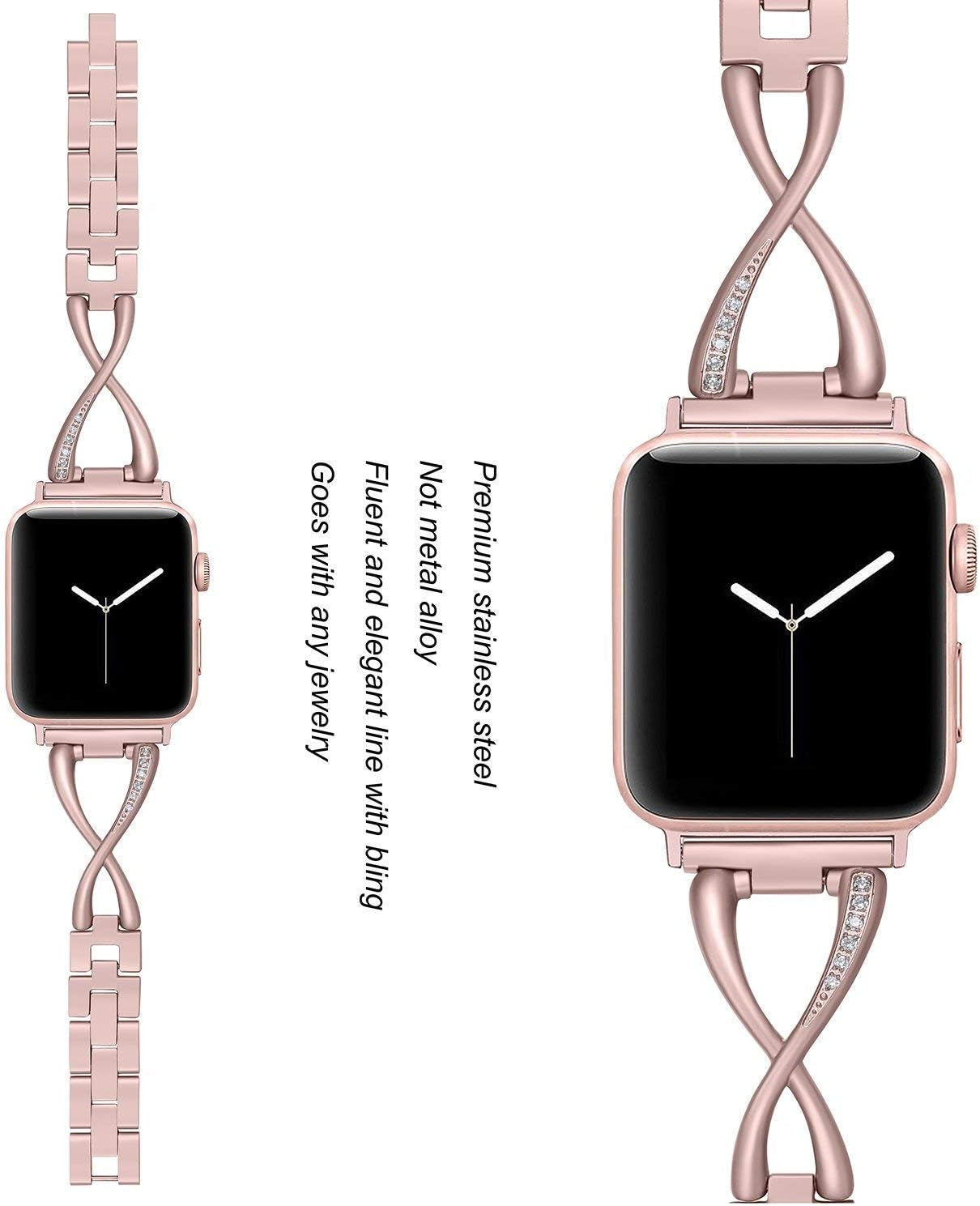 Bands Compatible with Apple Watch Band 38Mm 40Mm 41Mm 42Mm 44Mm 45Mm Iwatch SE Series 9/8/7/6/5/4/3/2/1 Women Dressy Jewelry Stainless Steel Accessories Wristband Strap