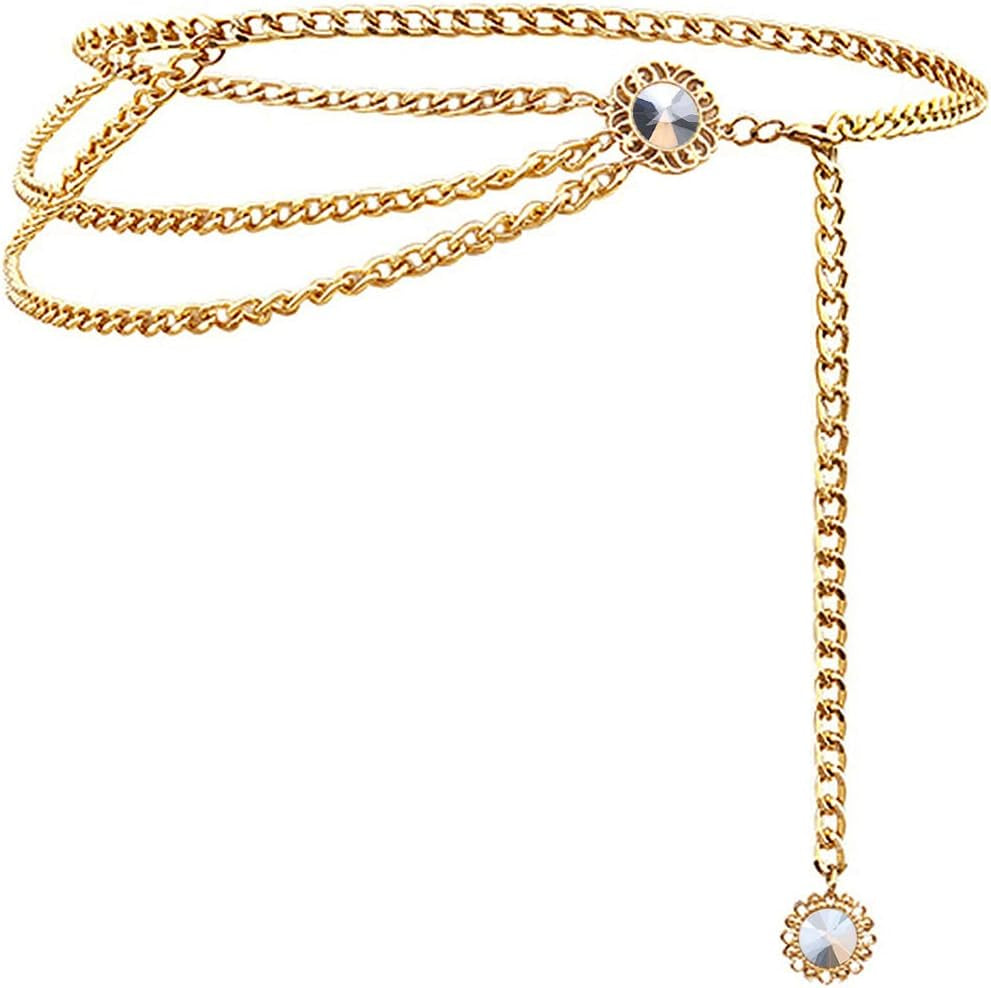 Multilayer Metal Waist Chain Dress Belts Metal Belt for Women