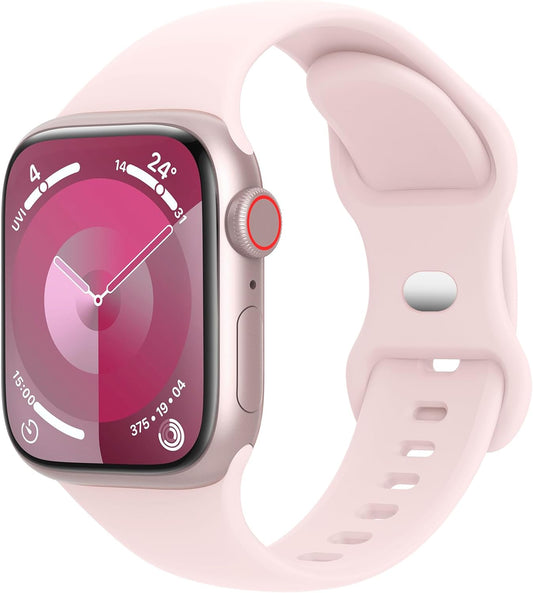 Sport Bands Compatible with Apple Watch Band 38Mm 40Mm 41Mm 42Mm 44Mm 45Mm 49Mm Women Men,Soft Silicone Strap for Iwatch Series Ultra 9 8 7 6 5 4 3 2 1 SE Pink Sand