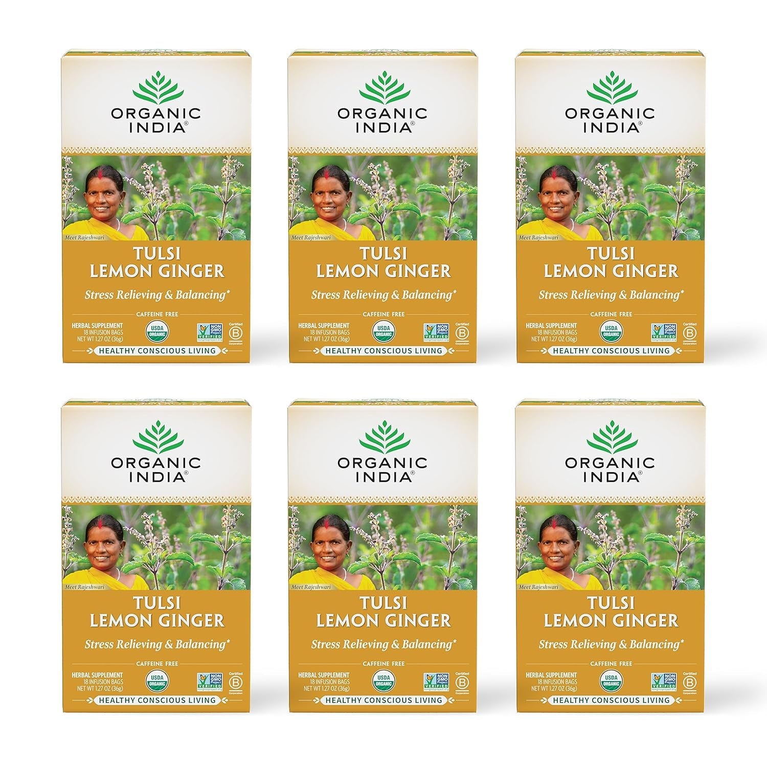 Tulsi Original Herbal Tea - Holy Basil and African Basil Calming and Stress Relief Tea, Immune Support, USDA Certified Organic, Non-Gmo, Caffeine-Free - 18 Infusion Bags, 6 Pack TLBH
