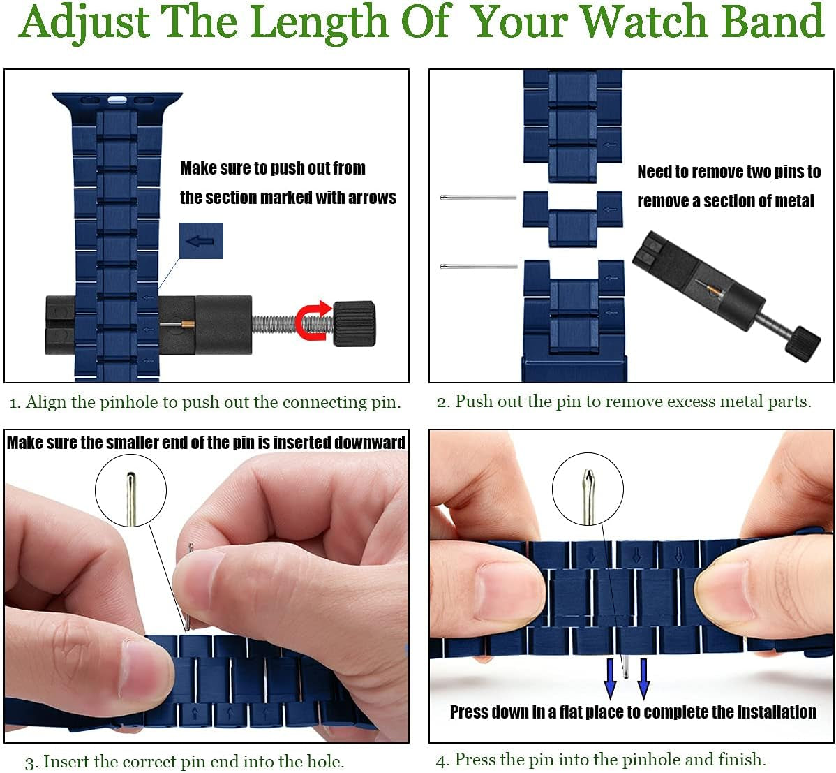 Compatible for Apple Watch Band 38Mm 40Mm 41Mm, Premium Solid Stainless Steel Metal Adjustable Sport Business Wristband Bracelet Strap for Iwatch Series 8 7 6 SE 5 4 3 2 1(Blue)
