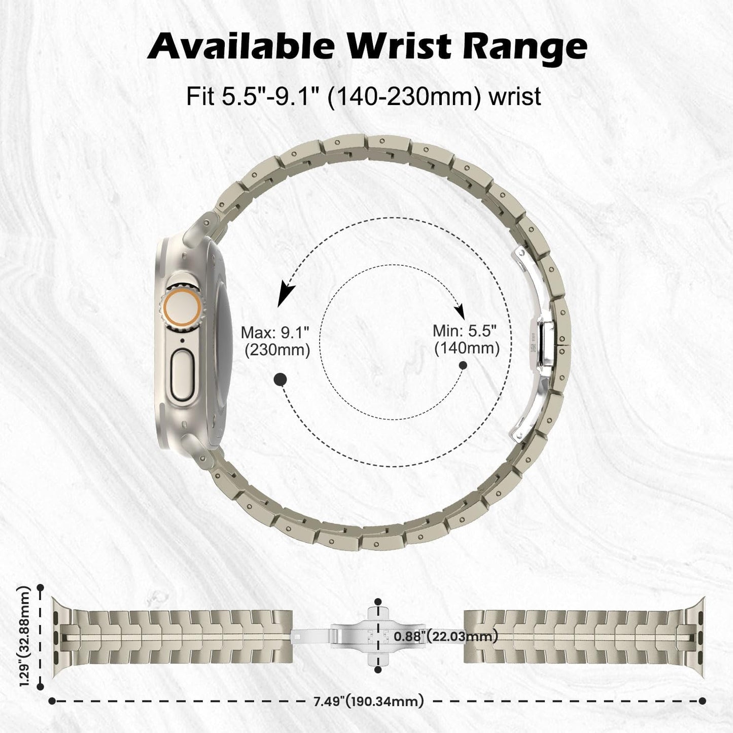 Titanium Band Compatible with Apple Watch 49Mm 45Mm 44Mm 42Mm, Adjustable Sport Strap Wristband for Iwatch Ultra2 Ultra Series 9/8/7/6/5/4/3/2/1/SE with Butterfly Buckle for Men, Titanium