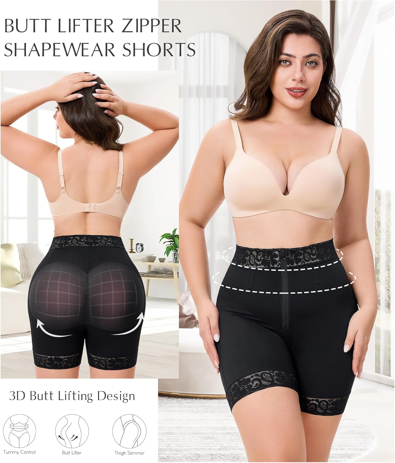 Tummy Control Panties Butt Lifting Shapewear Shorts for Women Zipper Body Shaper Shorts Thigh Slimmer Underwear