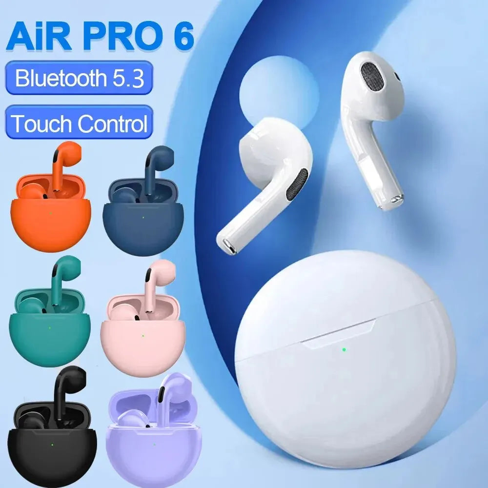 Air Pro 6 TWS Wireless Earbuds – Ultra-Lightweight Bluetooth 5.3 Mini Headset with Mic & Charging Case