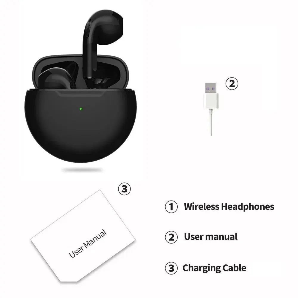 Air Pro 6 TWS Wireless Earbuds – Ultra-Lightweight Bluetooth 5.3 Mini Headset with Mic & Charging Case