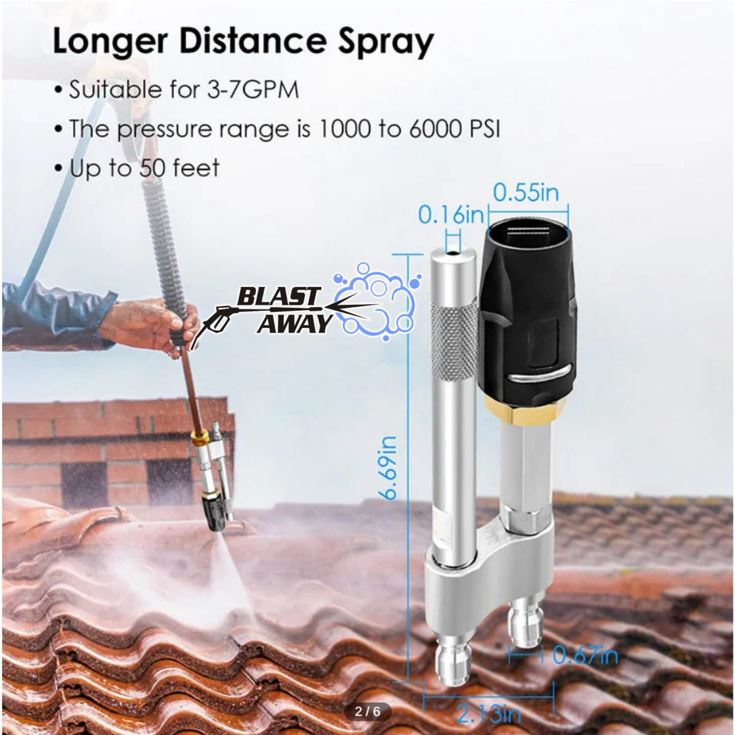 Blast away M5 Twist Downstream Nozzle for Pressure Washer Adjustable Stainless Steel Pressure Washer Nozzle - 304 Material, 5000 PSI 3-7 GPM Long-Range Spray