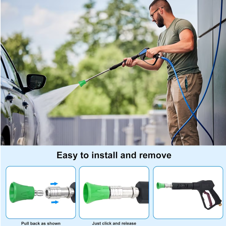 Pressure Washer Water Gun Nozzle Guard Power Washer Nozzle Tips Splash Proof Wind Proof Stainless Steel Nozzle 1/4" Quick Connect