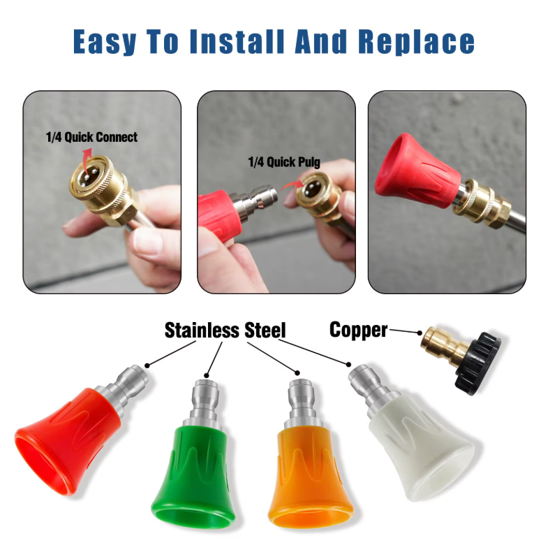 Pressure Washer Water Gun Nozzle Guard Power Washer Nozzle Tips Splash Proof Wind Proof Stainless Steel Nozzle 1/4" Quick Connect