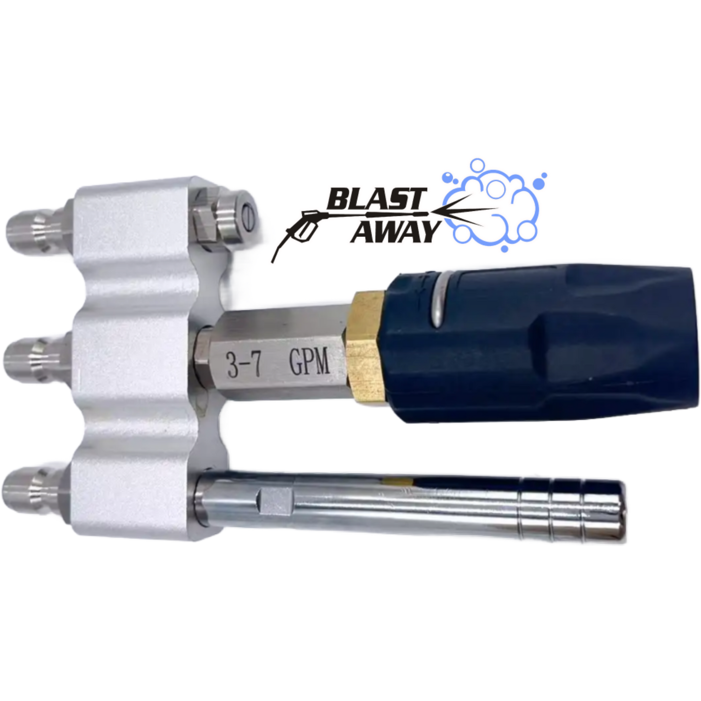 M5 Twist Nozzle, 1000-6000Psi 3-7GPM 3 in 1 High Pressure Long Reach Soap Nozzle, Adjustable Spray Angle, Stainless Steel, Quick Connection for Pressure Washer, Blastaway