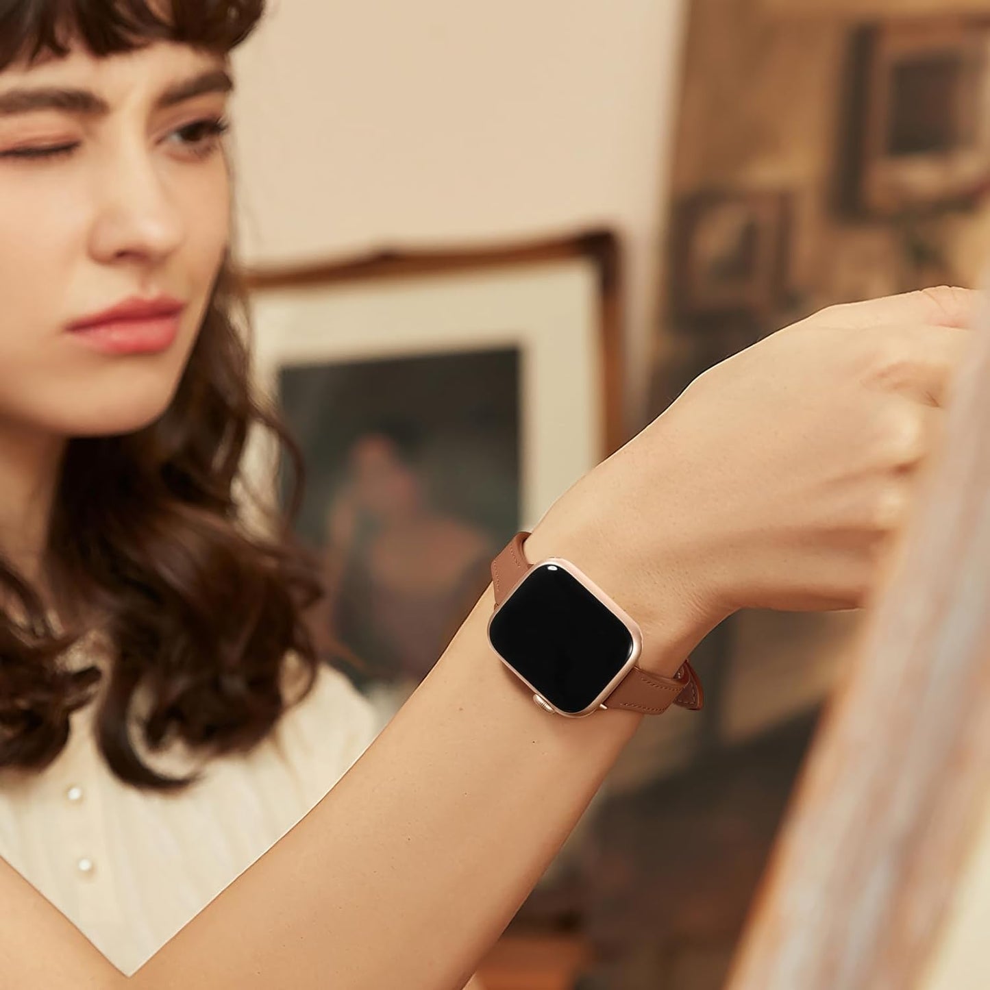 Slim Leather Band Compatible with Apple Watch Band 40Mm 38Mm 41Mm 42Mm 44Mm 45Mm 49Mm Women, Top Grain Genuine Leather Strap Thin Watch Wristband for Iwatch Series 9 8 7 6 5 4 3 2 1 SE Ultra 2