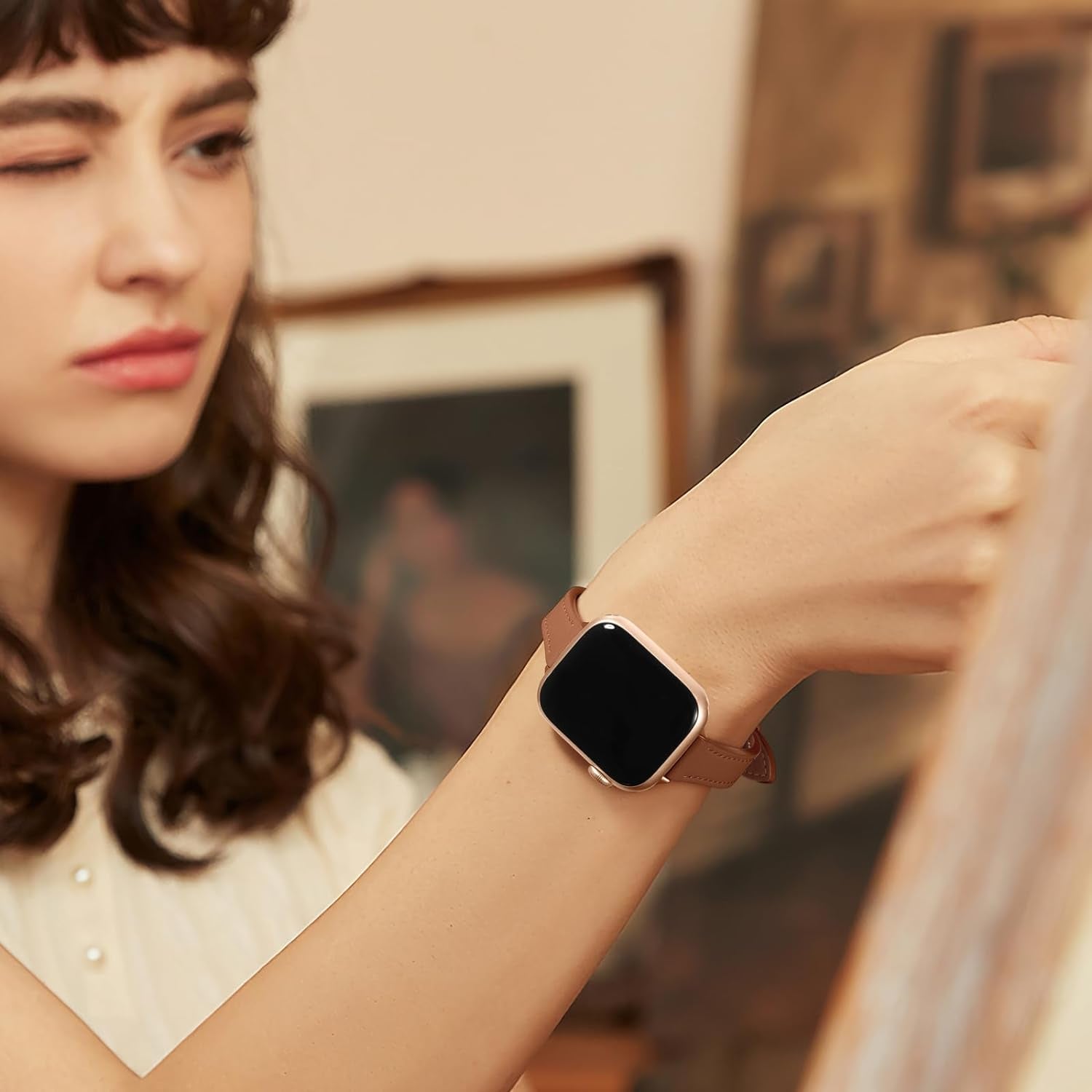 Slim Leather Band Compatible with Apple Watch Band 40Mm 38Mm 41Mm 42Mm 44Mm 45Mm 49Mm Women, Top Grain Genuine Leather Strap Thin Watch Wristband for Iwatch Series 9 8 7 6 5 4 3 2 1 SE Ultra 2
