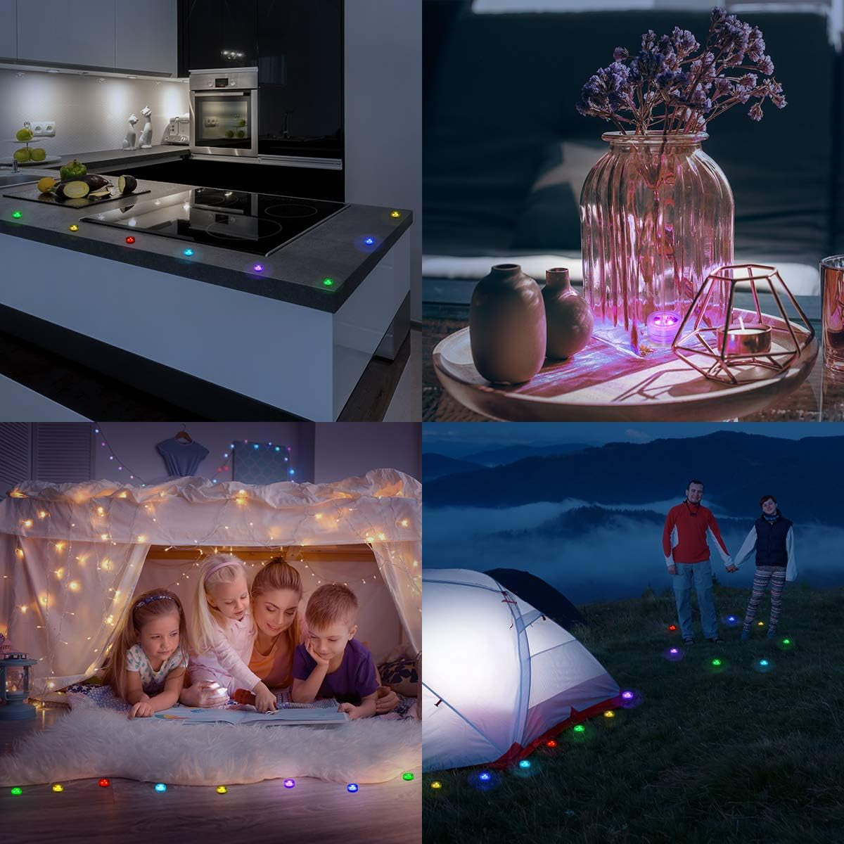 Mini Submersible Led Lights with Remote, Small Underwater Tea Lights Candles Waterproof 1.5" RGB Multicolor Flameless Accent Lights Battery Operated Vase Pool Pond Lantern Decoration Lighting (10Pcs)