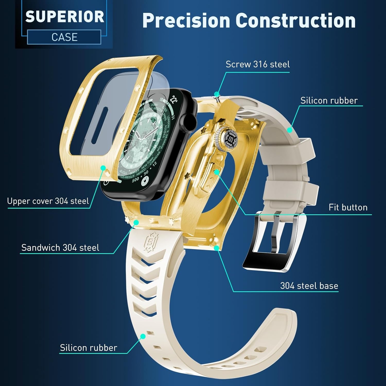 Premium Watch Band Compatible with Apple Watch Series 9/8/7/SE2/6/5/SE/4, Stylish, Durable, and Enhanced Protection for Your Device - Metal Iwatch 44Mm/45Mm Protective Case