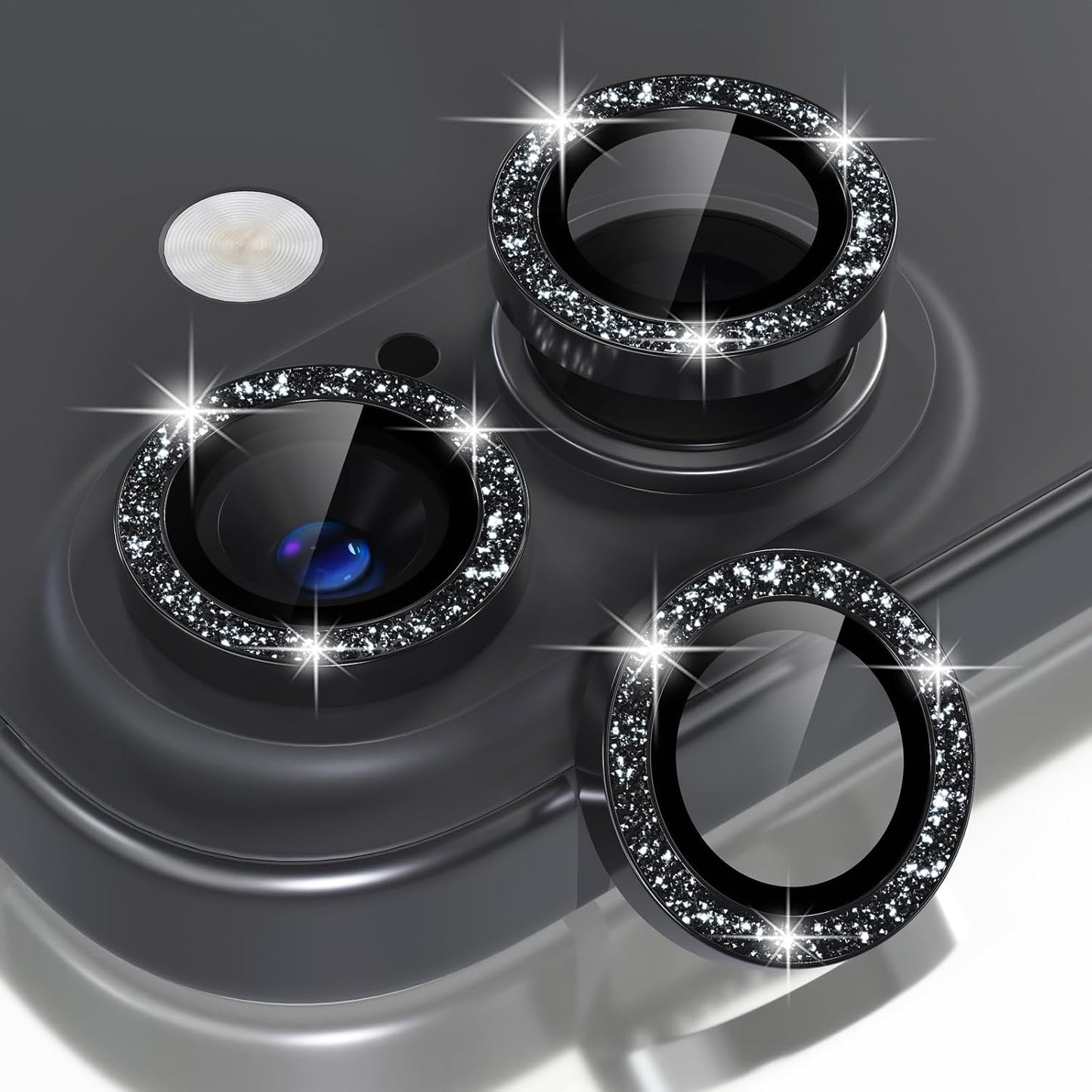 Compatible for Iphone 16 /Iphone 16 plus Camera Lens Protector Bling, 9H Tempered Glass Camera Cover Screen Protector Metal Ring Decoration Accessories(Glitter-Pink)