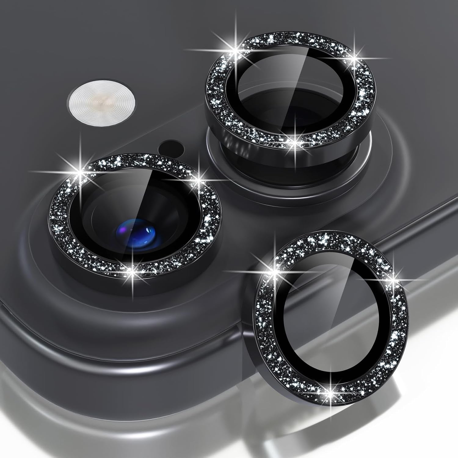 Compatible for Iphone 16 /Iphone 16 plus Camera Lens Protector Bling, 9H Tempered Glass Camera Cover Screen Protector Metal Ring Decoration Accessories(Glitter-Pink)