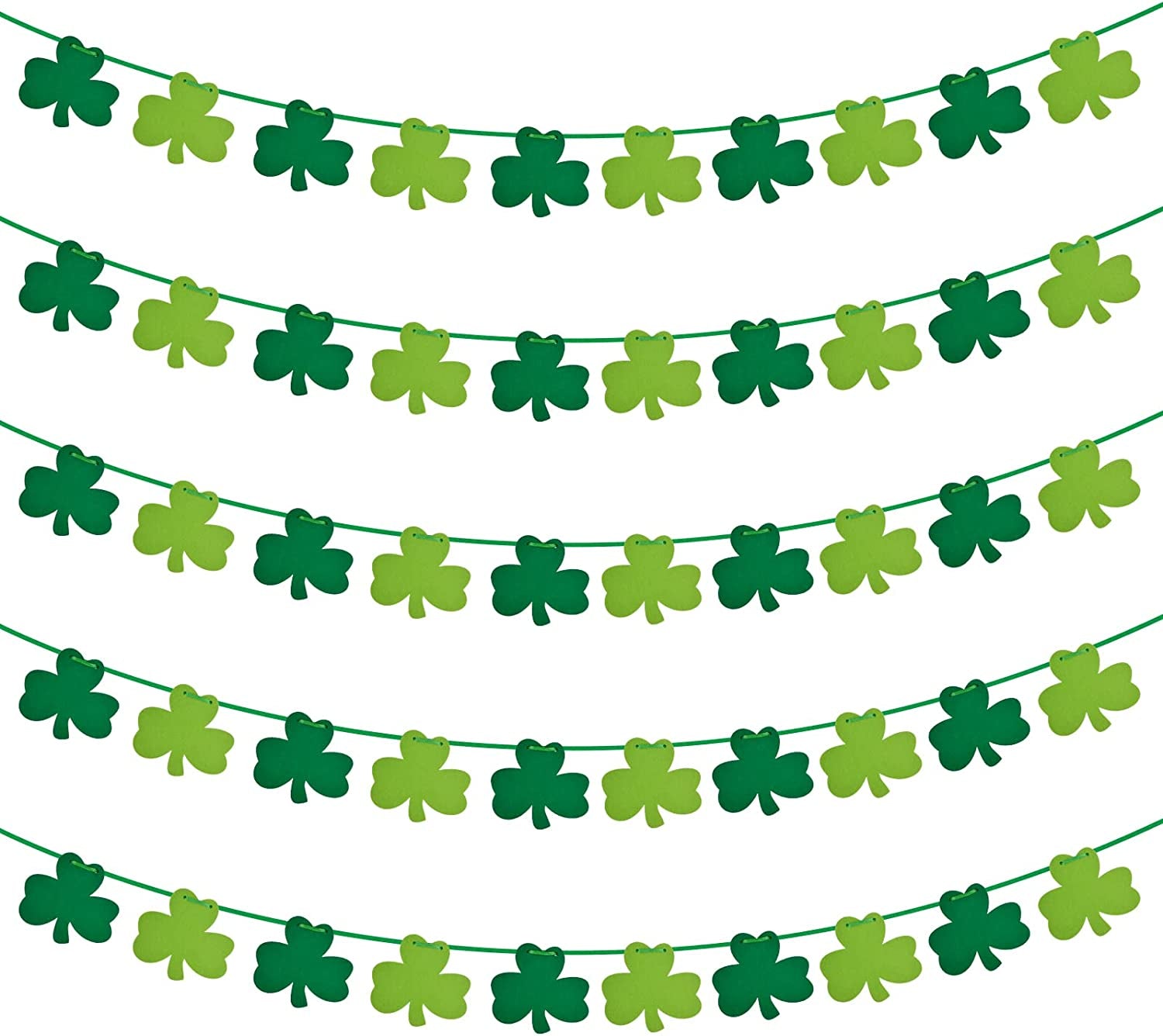 St Patricks Day Decorations 5 Pack Shamrock Clover Felt Banner Garland for St Patricks Day Decor Dark Green Light Green for Party Home Store