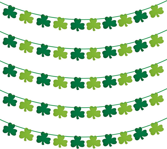 St Patricks Day Decorations 5 Pack Shamrock Clover Felt Banner Garland for St Patricks Day Decor Dark Green Light Green for Party Home Store