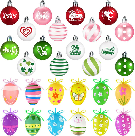 Valentine'S Day Decor Ball Ornaments,60Pcs Ornaments for Valentine'S Day St. Patrick'S Day Easter Tree, Easter Hanging Egg Ornaments Baubles St Patrick'S Day Ornaments for Tree Holiday Hanging Decor