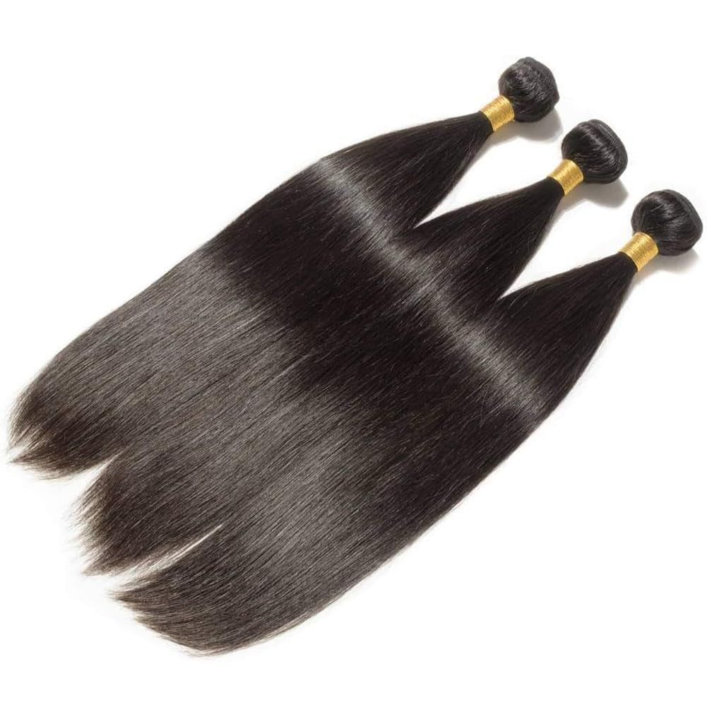 Straight Human Hair Bundles 14 14 14 Inch Trippy Hair Bundles Human Hair 100% Brazilian Unprocessed Raw Hair Bundles Weft Weave Bundles Human Hair Extensions for Black Women Natural Color