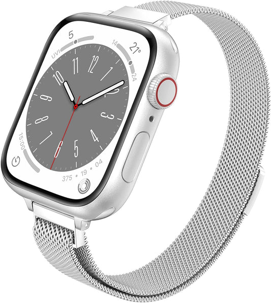 Slim Watch Band Compatible with Apple Watch Band 38Mm 40Mm 41Mm 42Mm 44Mm 45Mm 49Mm Women & Men, Stainless Steel Mesh Loop Magnetic Clasp Replacement for Iwatch Bands Series 9,Ultra 2, SE,