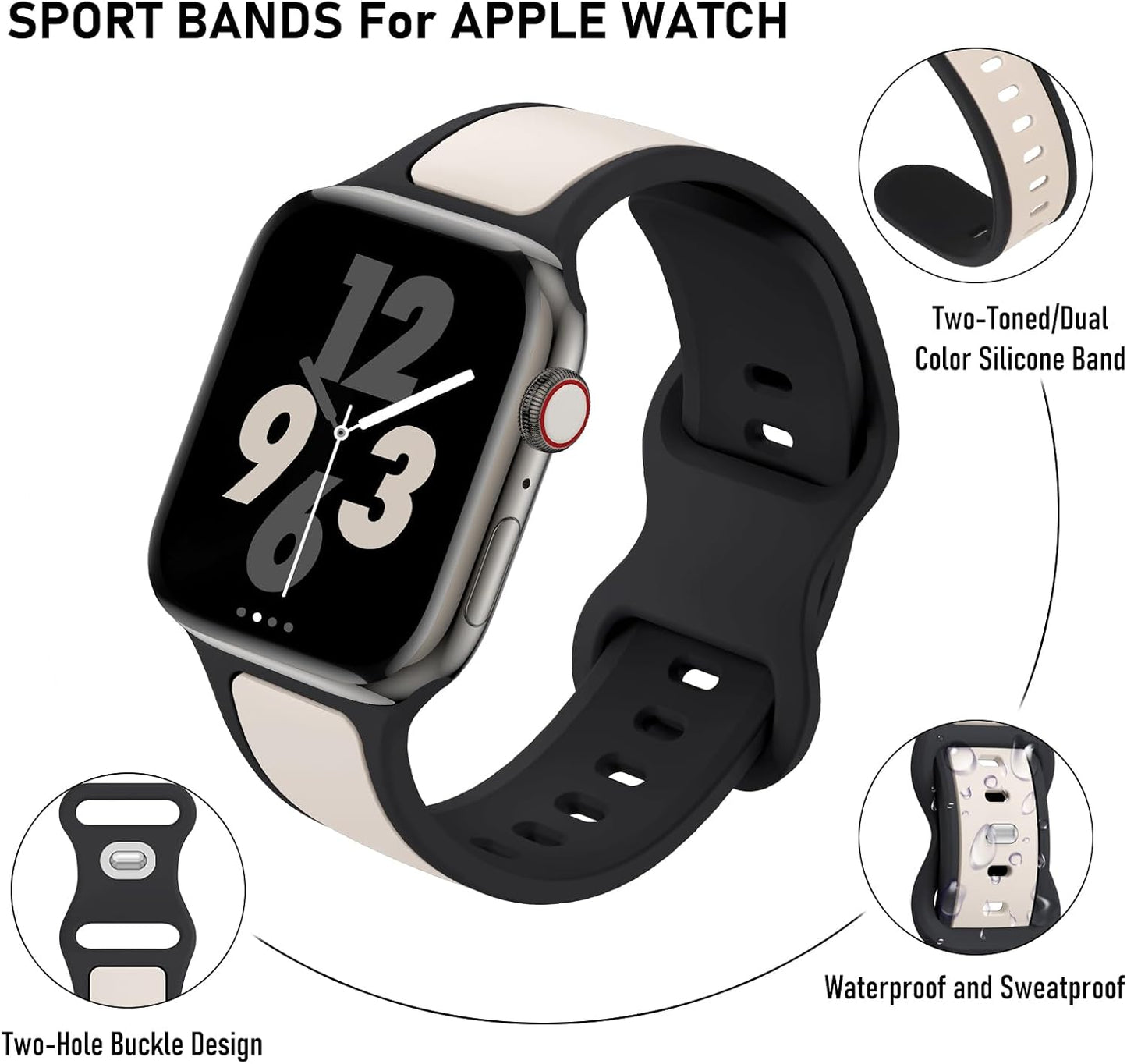 Two-Toned Dual Color Bands Compatible with Apple Watch 38Mm 40Mm 41Mm 42Mm 44Mm 45Mm 49Mm, Replacement Soft Silicone Sport Strap for Iwatch Series 9/8/7/6/5/4/3/2/1 Ultra/Ultra 2 SE Women Men