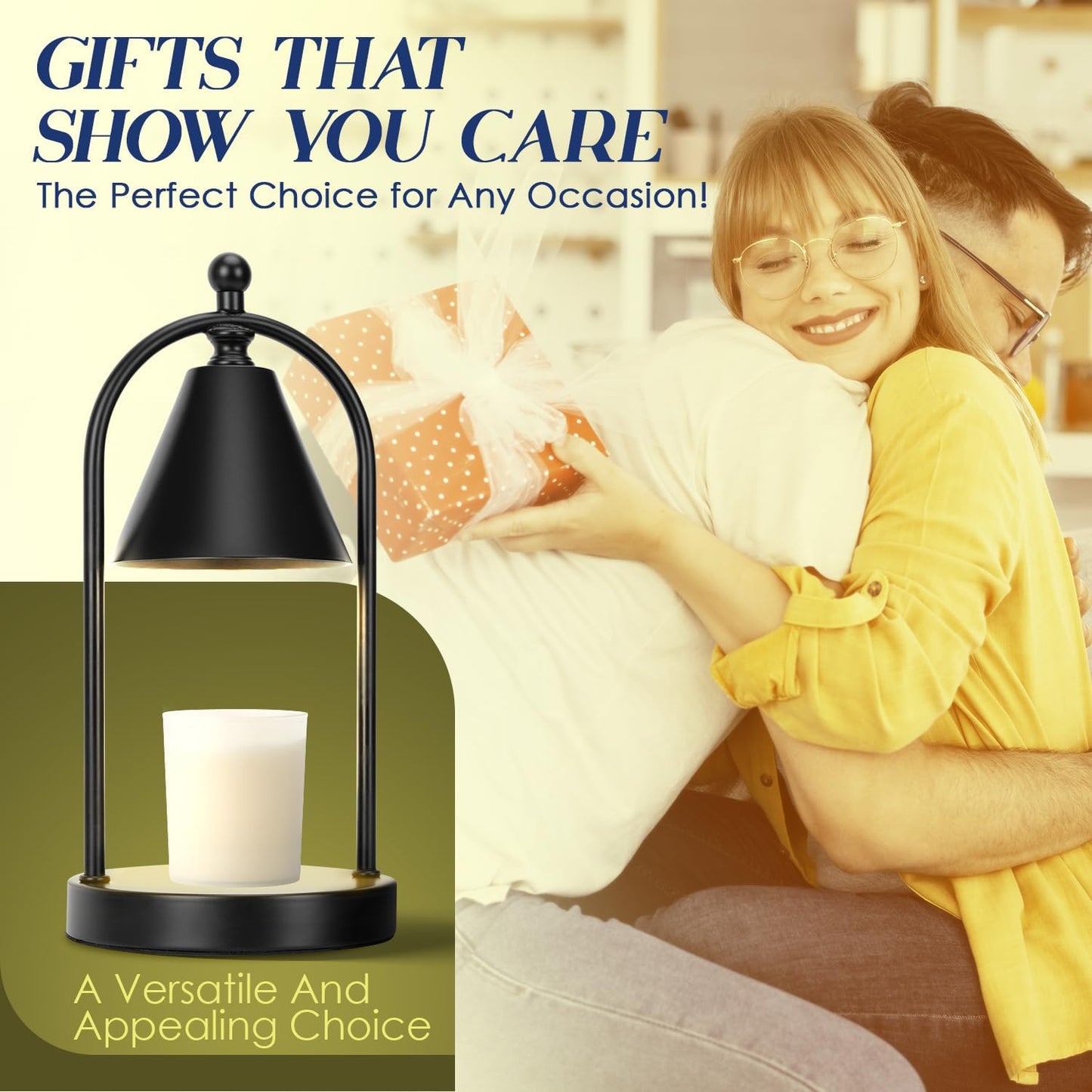 Candle Warmer Lamp with Timer, Electric Black Candle Warmer Light for Bedroom, Dimmable Wax Melts Warmer for Candle Jars, Home Decor beside Lamp Gifts for Women (2 Bulbs Included)