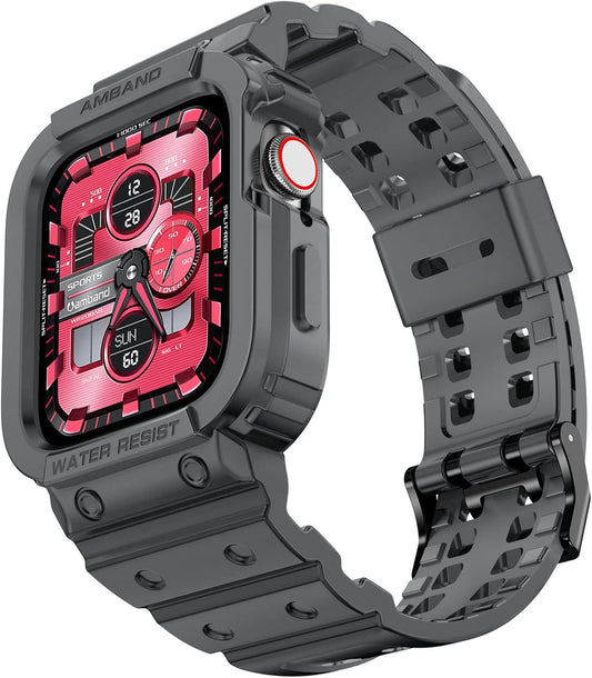 Compatible for Apple Watch Band 45Mm 44Mm 42Mm with Bumper Case, Rugged Men Bands for Iwatch SE SE 2 Series 9 8 7 6 5 4 3 2 1, Sport Military Protector Drop-Proof Shockproof Space Gray